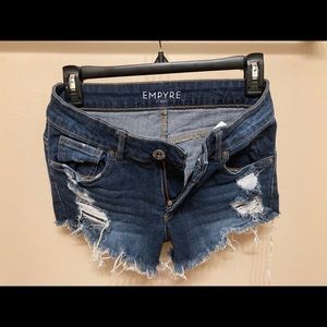 EMPYRE dark distressed/frayed denim shorts Sz 3